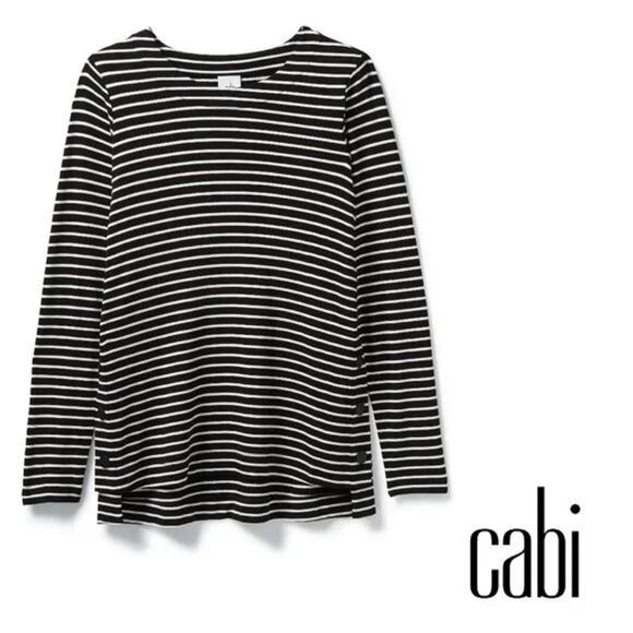 CAbi‎ Side Snap Tee Black White Stripe Medium 6332 Long Sleeve Jersey Knit - Picture 1 of 8